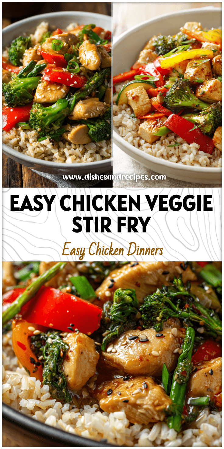 Colorful Chicken Stirfry Healthy bowl with veggies, brown rice, and Skillet Chicken Stir Fry texture.